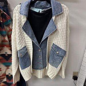 Denim Accent Cream Sweater